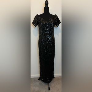 Vintage Peak Evenings Black Sequin Formal Dress